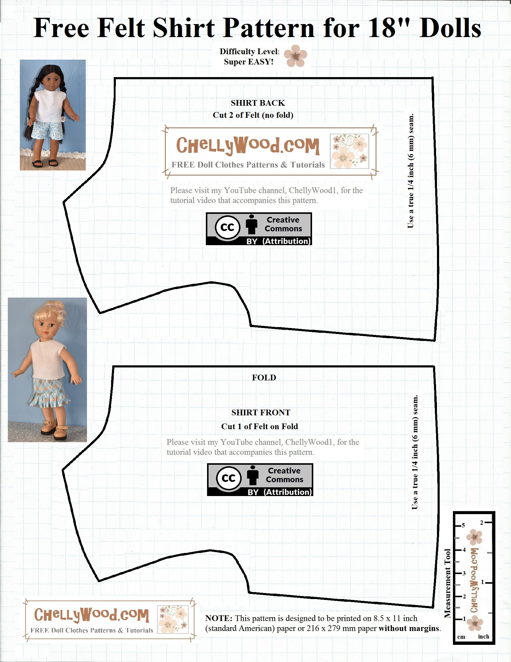 Free #Patterns For 18-Inch #Dolls&amp;#039; Easy- #Sew Shirt @ Chellywood within Free Printable Doll Clothes Patterns For 18 Inch Dolls