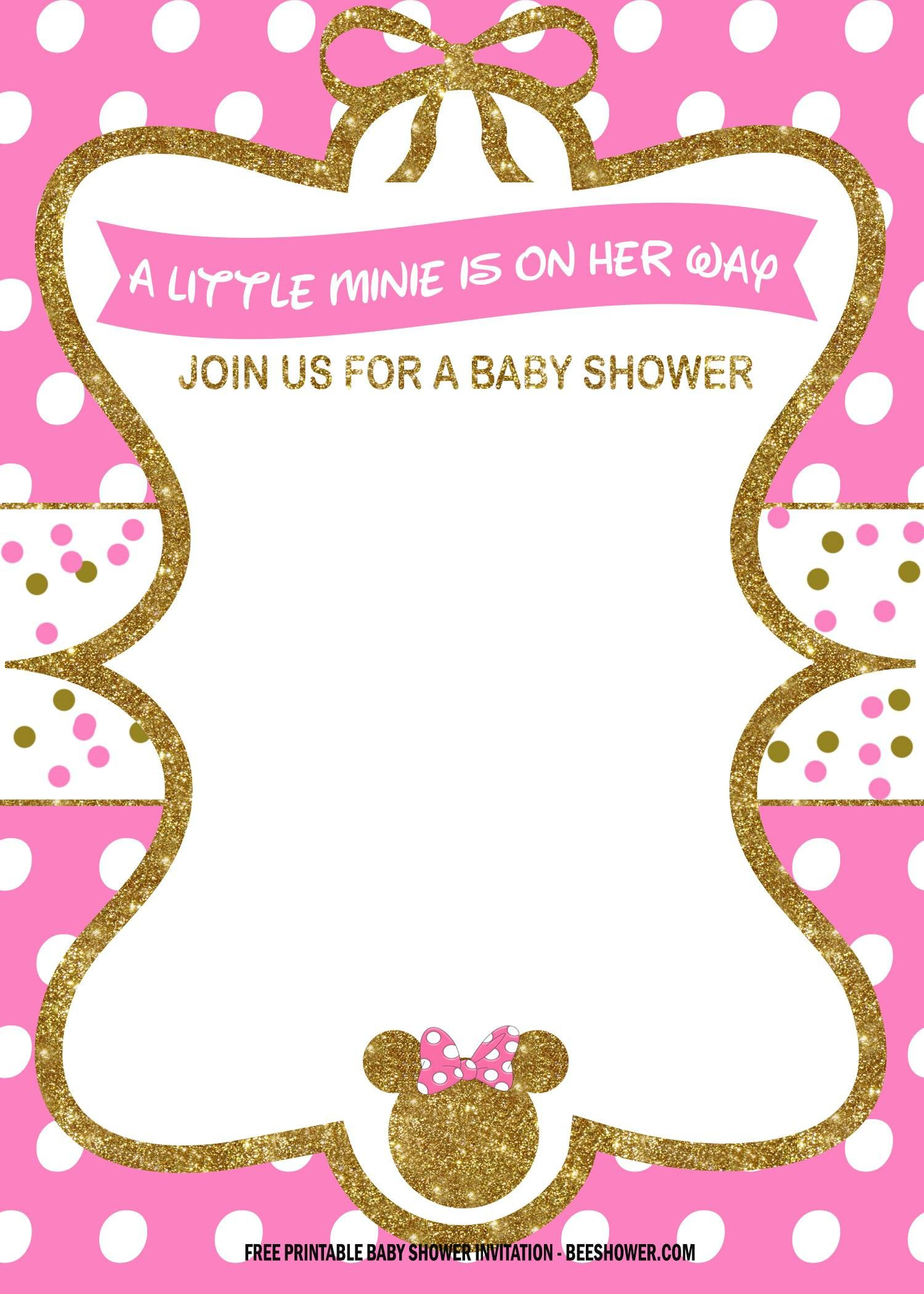 Free Pink And Gold Minnie Baby Shower Invitation Templates in Free Printable Minnie Mouse Baby Shower Invitations