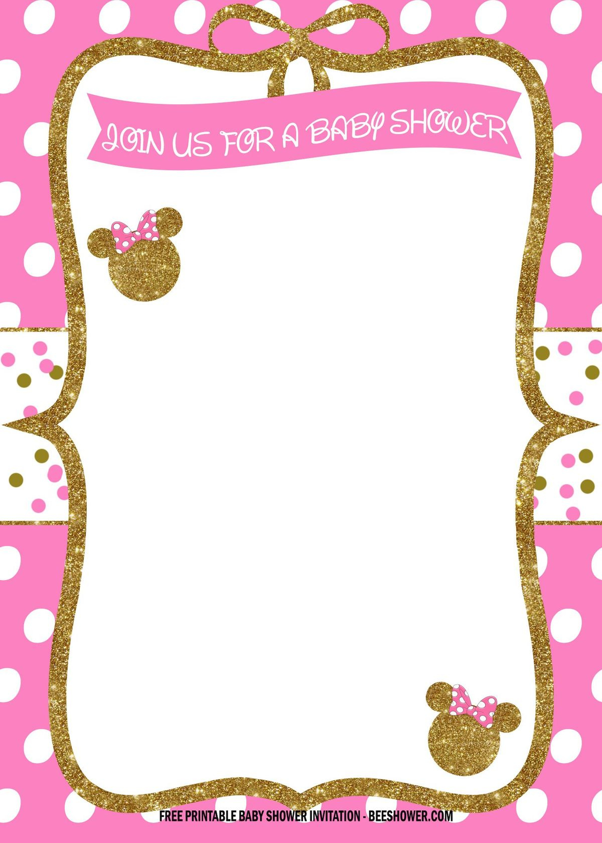 Free Pink And Gold Minnie Baby Shower Invitation Templates regarding Free Printable Minnie Mouse Baby Shower Invitations