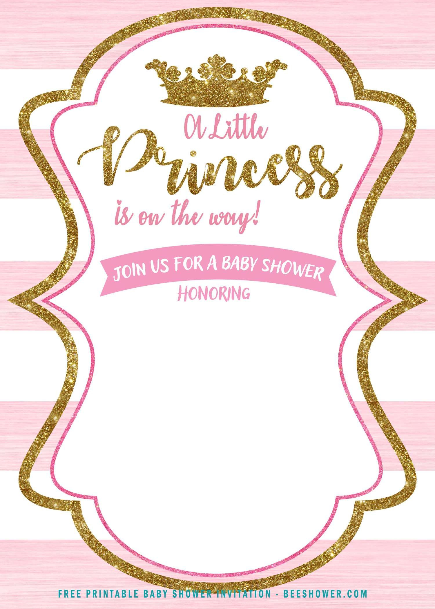 Free Pink And Gold Princess Baby Shower Invitation | Princess Baby regarding Free Printable Baby Shower Invitations For Girls