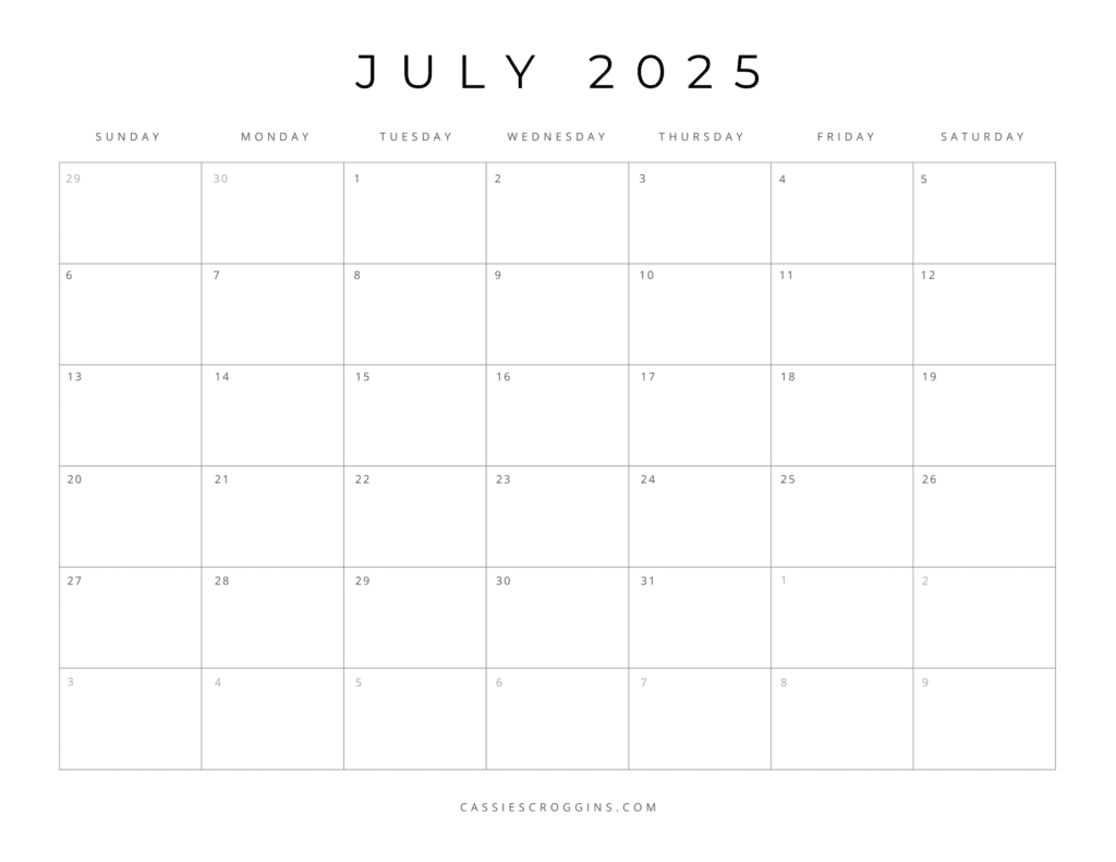 Free Printable 2025 Blank Calendar Templates (All 12 Months) for Free Printable Organizer 2025