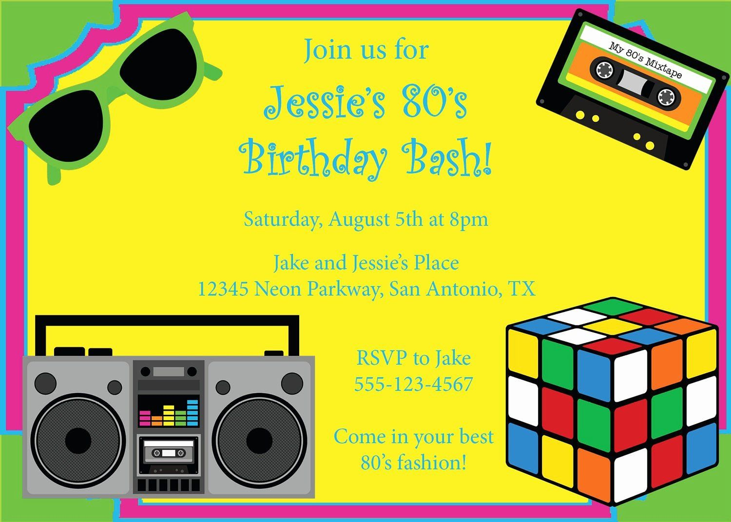 Free Printable 80S Invitation Template - Printable Templates Free in Free Printable 80S Birthday Party Invitations