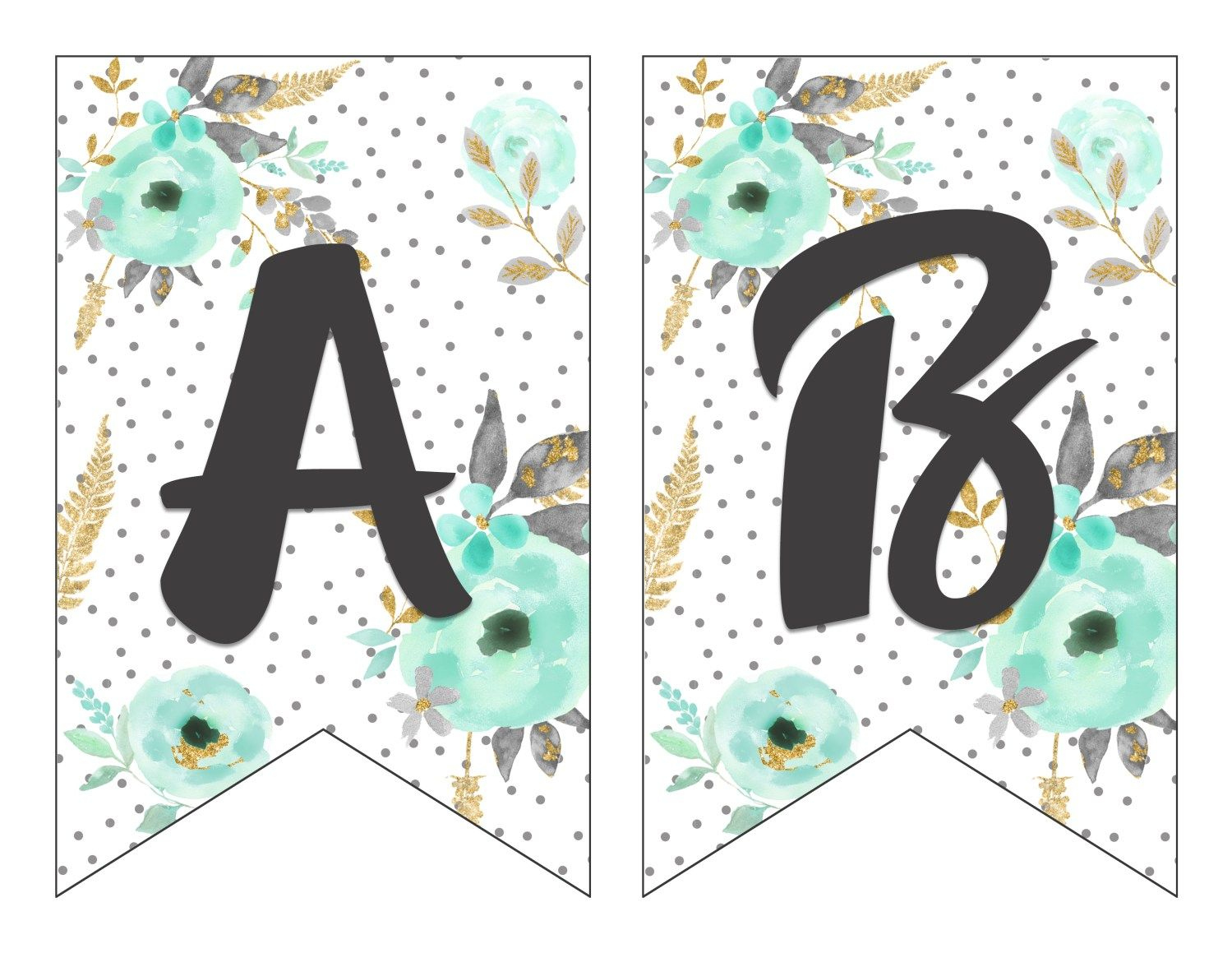 Free Printable Alphabet Banner In Mint And Gold for Free Printable Alphabet Letters For Banners