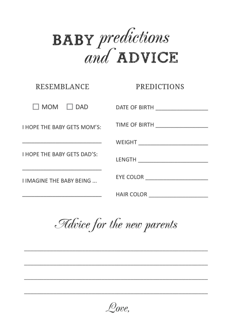 Free Printable Baby Prediction And Advice Cards | Baby Shower within Baby Prediction And Advice Cards Free Printable