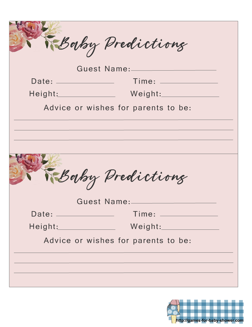 Free Printable Baby Predictions Game For Baby Shower intended for Baby Prediction And Advice Cards Free Printable