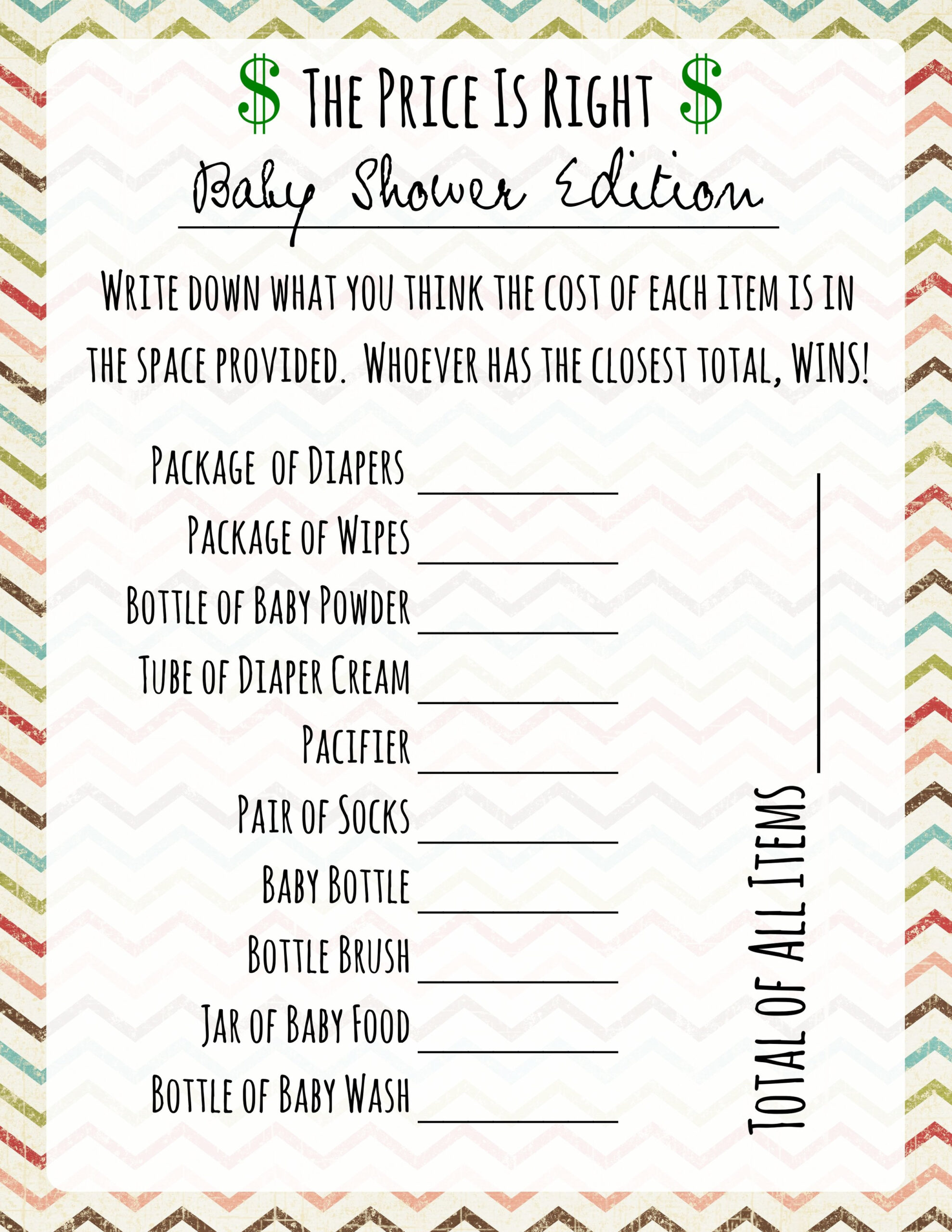 Free Printable Baby Shower Games - Download Instantly! in Price Is Right Baby Shower Game Free Printable