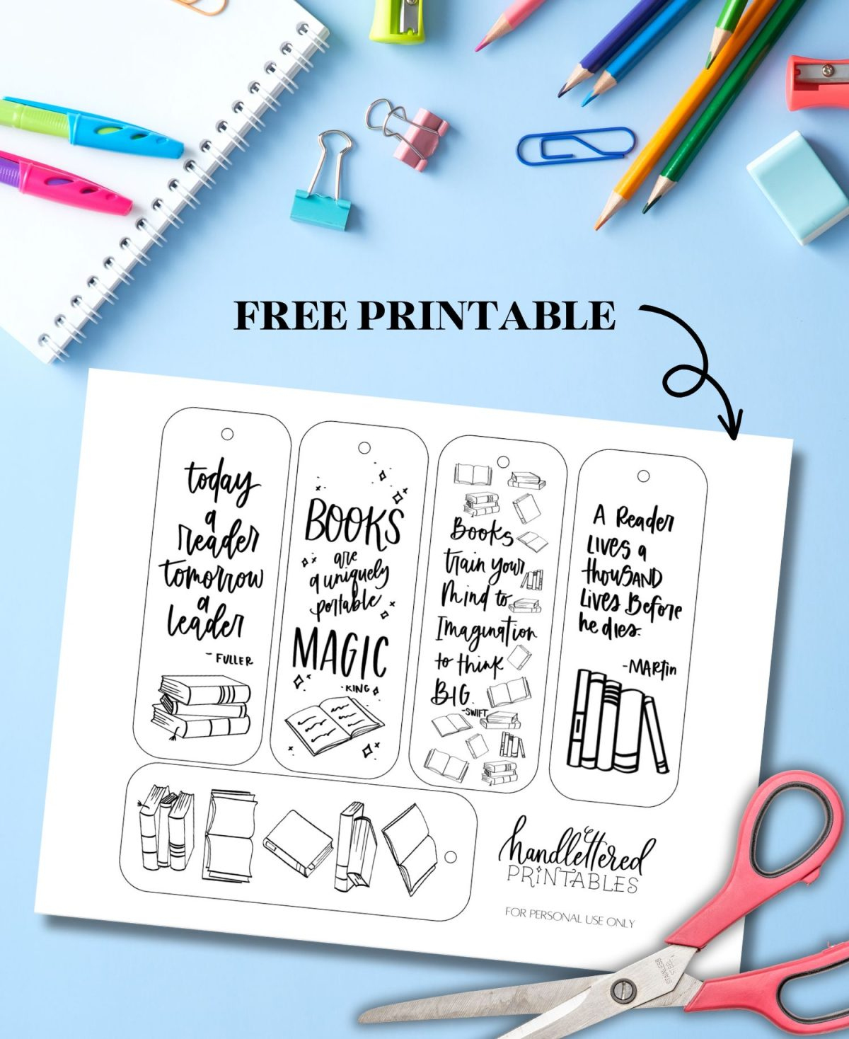 Free Printable Back To School Bookmarks - Hand Lettered Printables for Free Printable Back To School Bookmarks