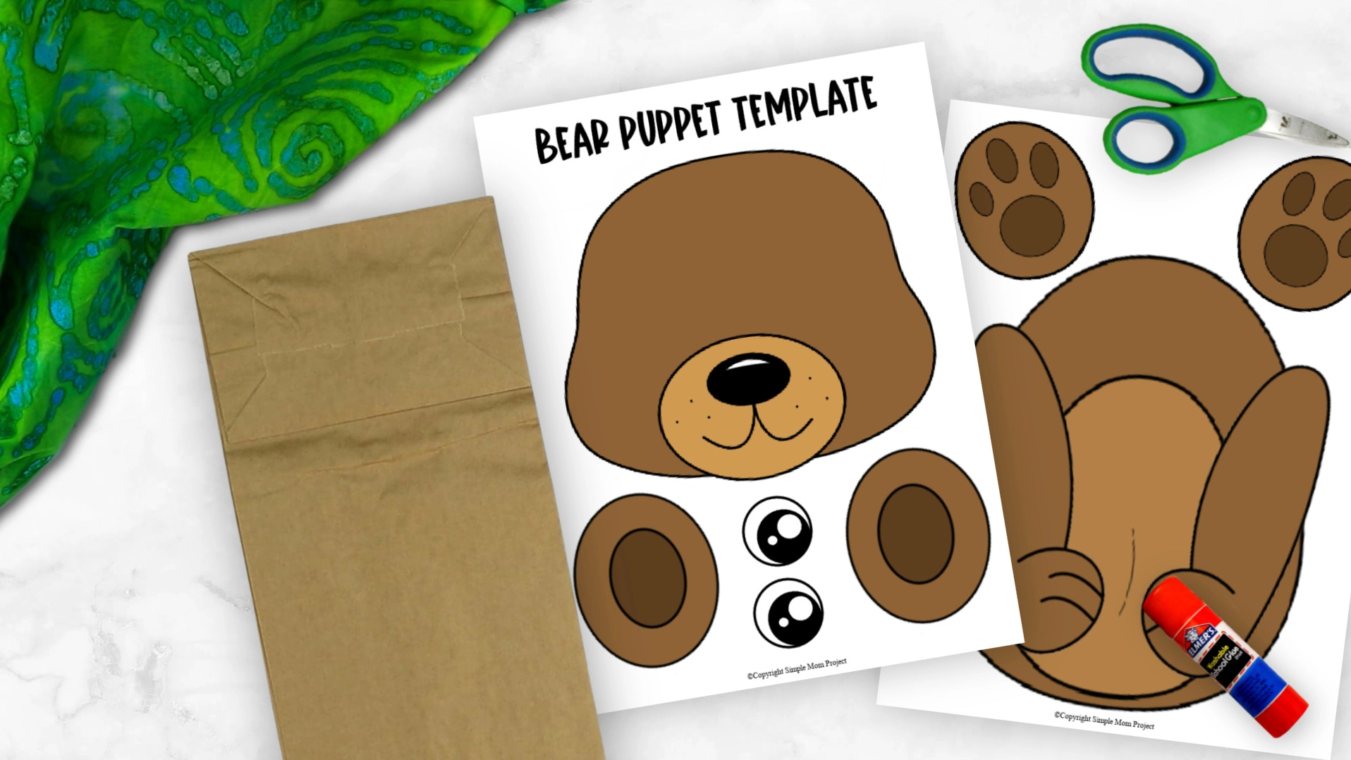 Free Printable Bear Paper Bag Puppet Template – Simple Mom Project in Free Printable Paper Bag Puppet Templates