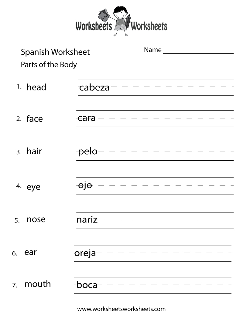 Free Printable Beginning Spanish Worksheet for Free Printable Elementary Spanish Worksheets