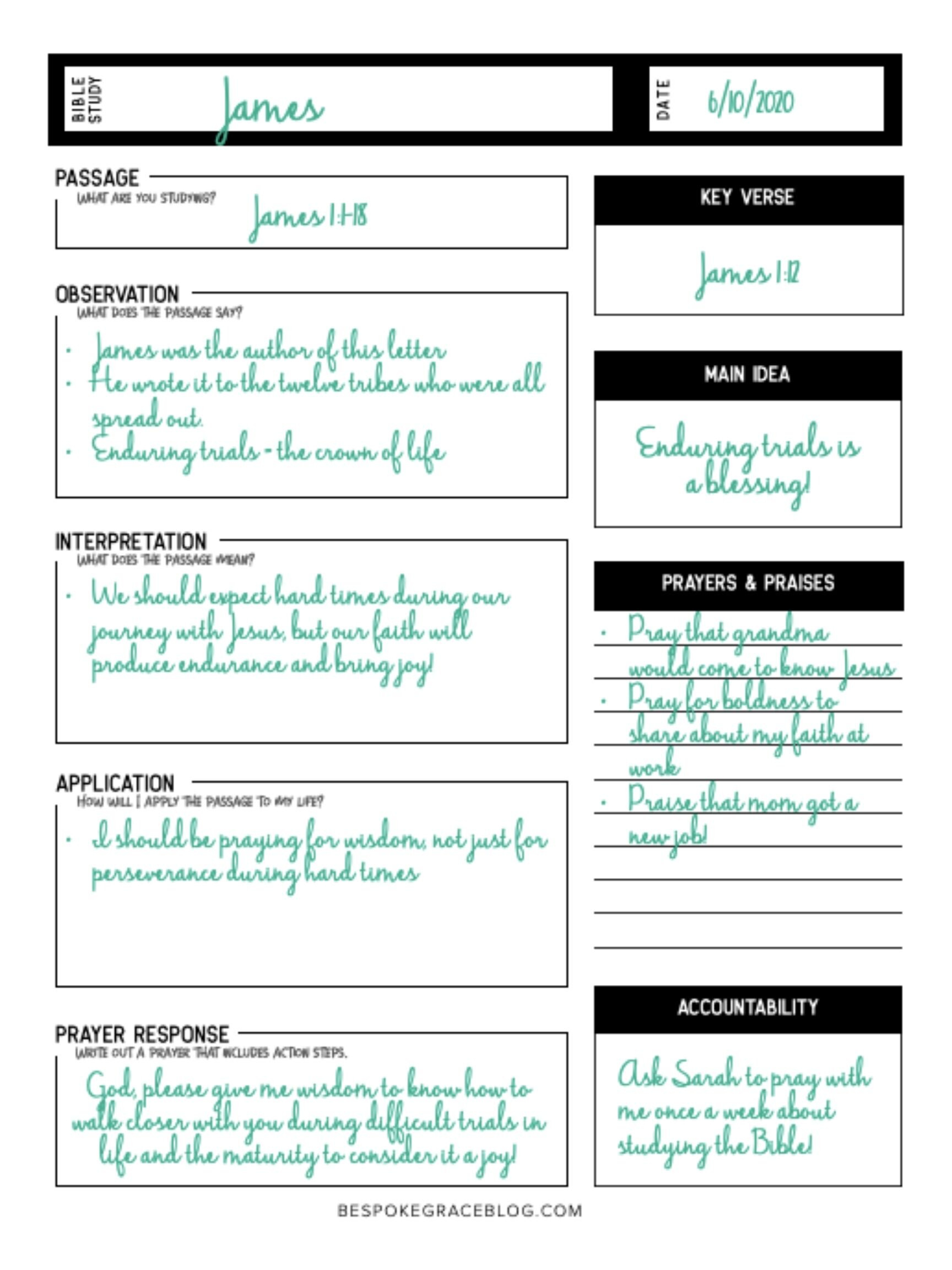 Free Printable Bible Study Worksheet — Bespoke Grace for Free Printable Bible Studies For Adults