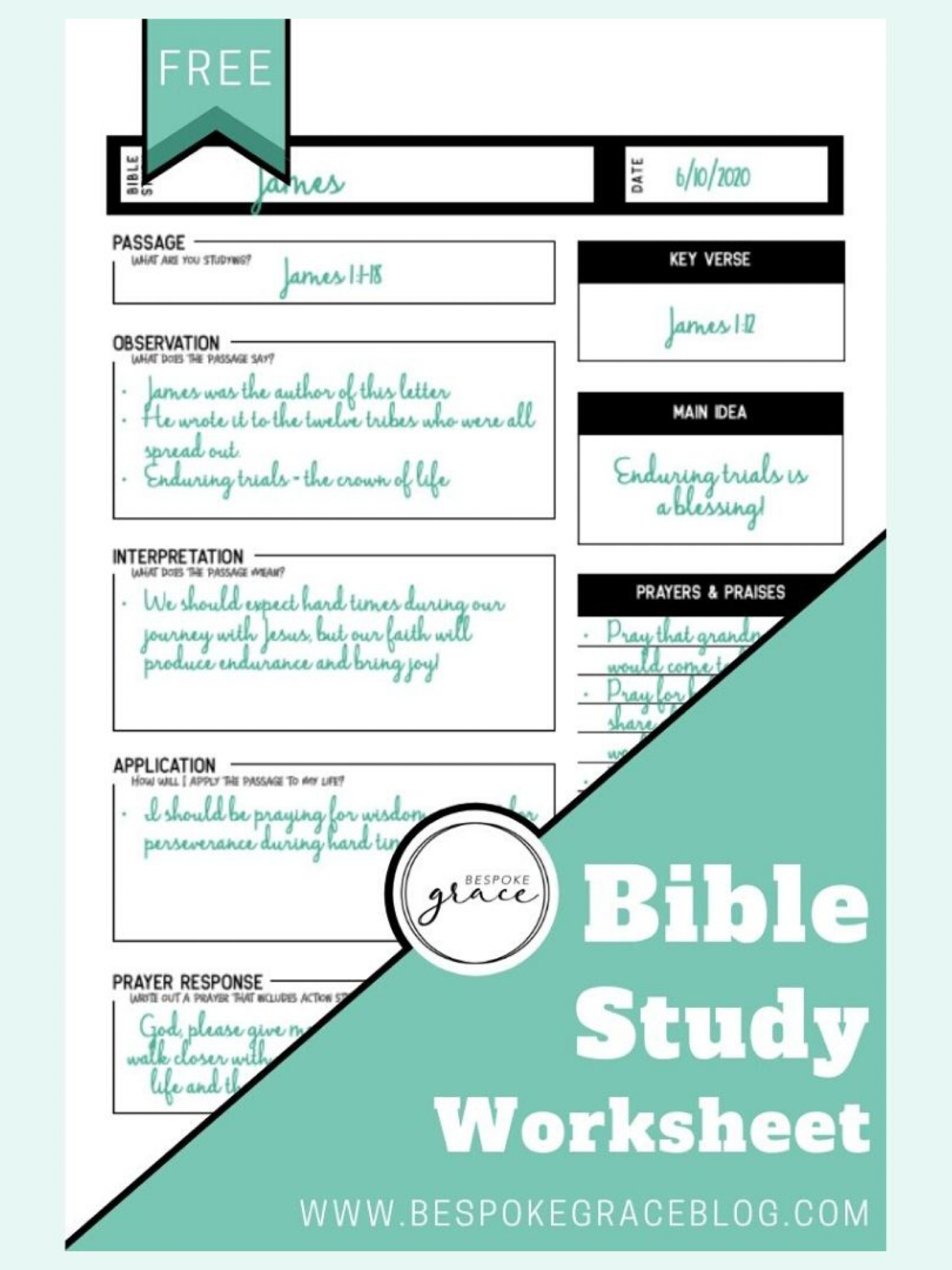 Free Printable Bible Study Worksheet — Bespoke Grace in Free Printable Bible Study Worksheets