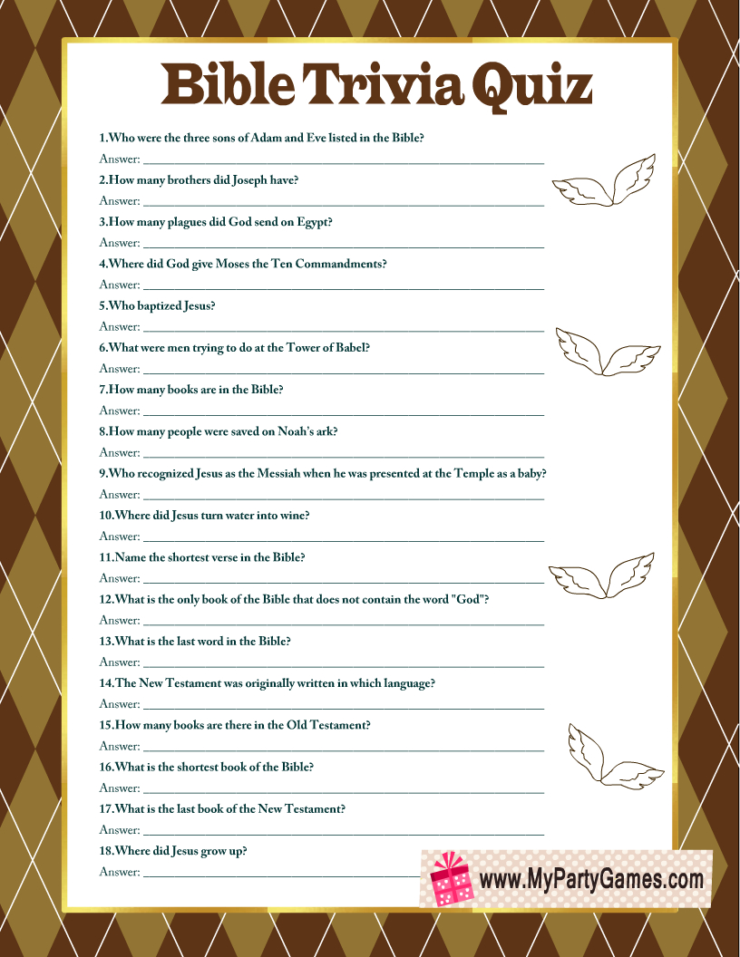 Free Printable Bible Trivia Quiz With Answer Key | Bible Quiz for Free Printable Bible Trivia For Adults