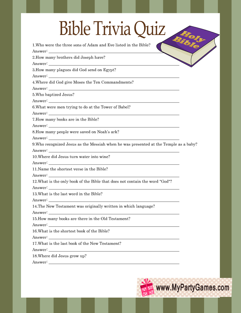 Free Printable Bible Trivia Quiz With Answer Key for Free Printable Bible Trivia For Adults