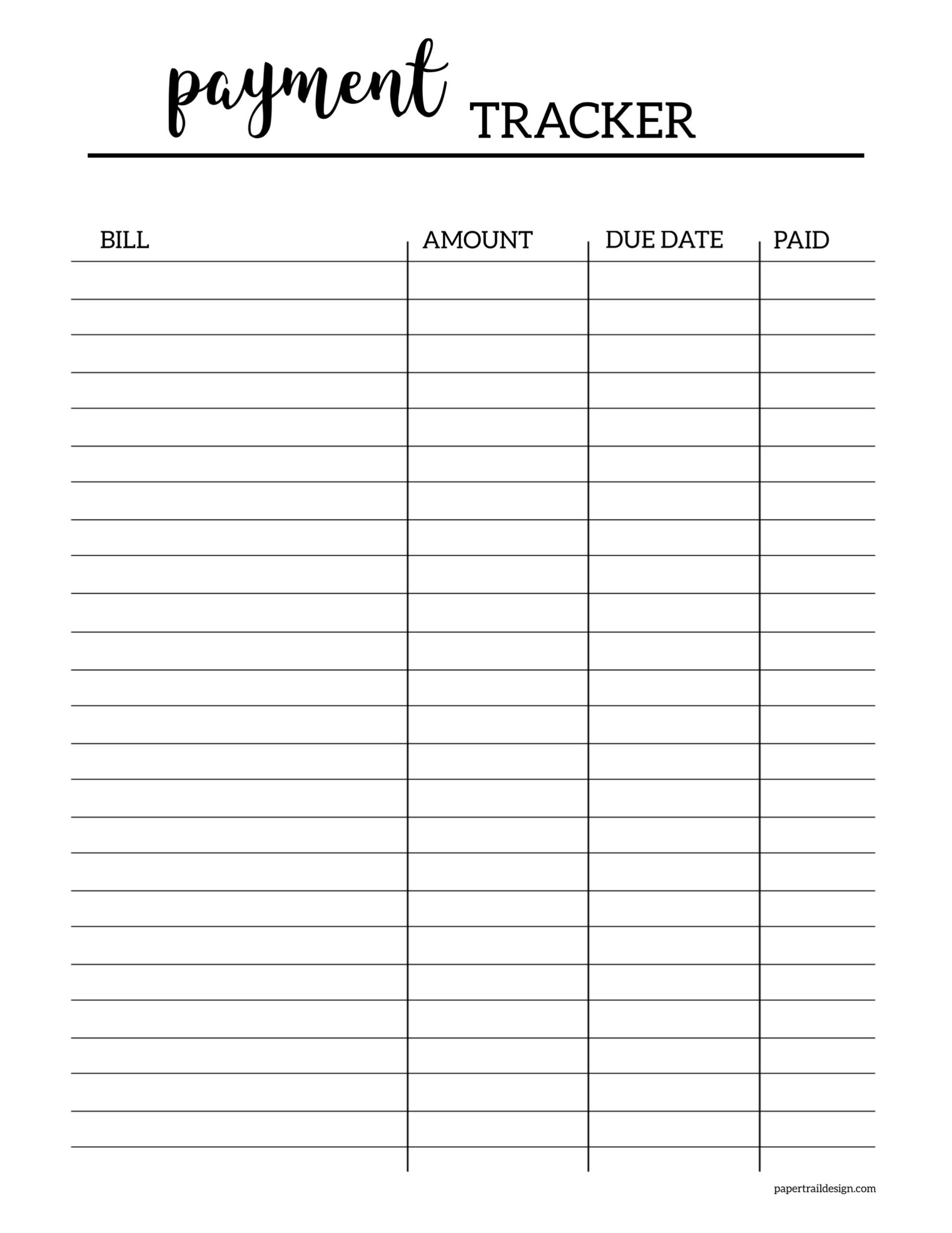 Free Printable Bill Tracker - Paper Trail Design intended for Free Printable Bill Organizer