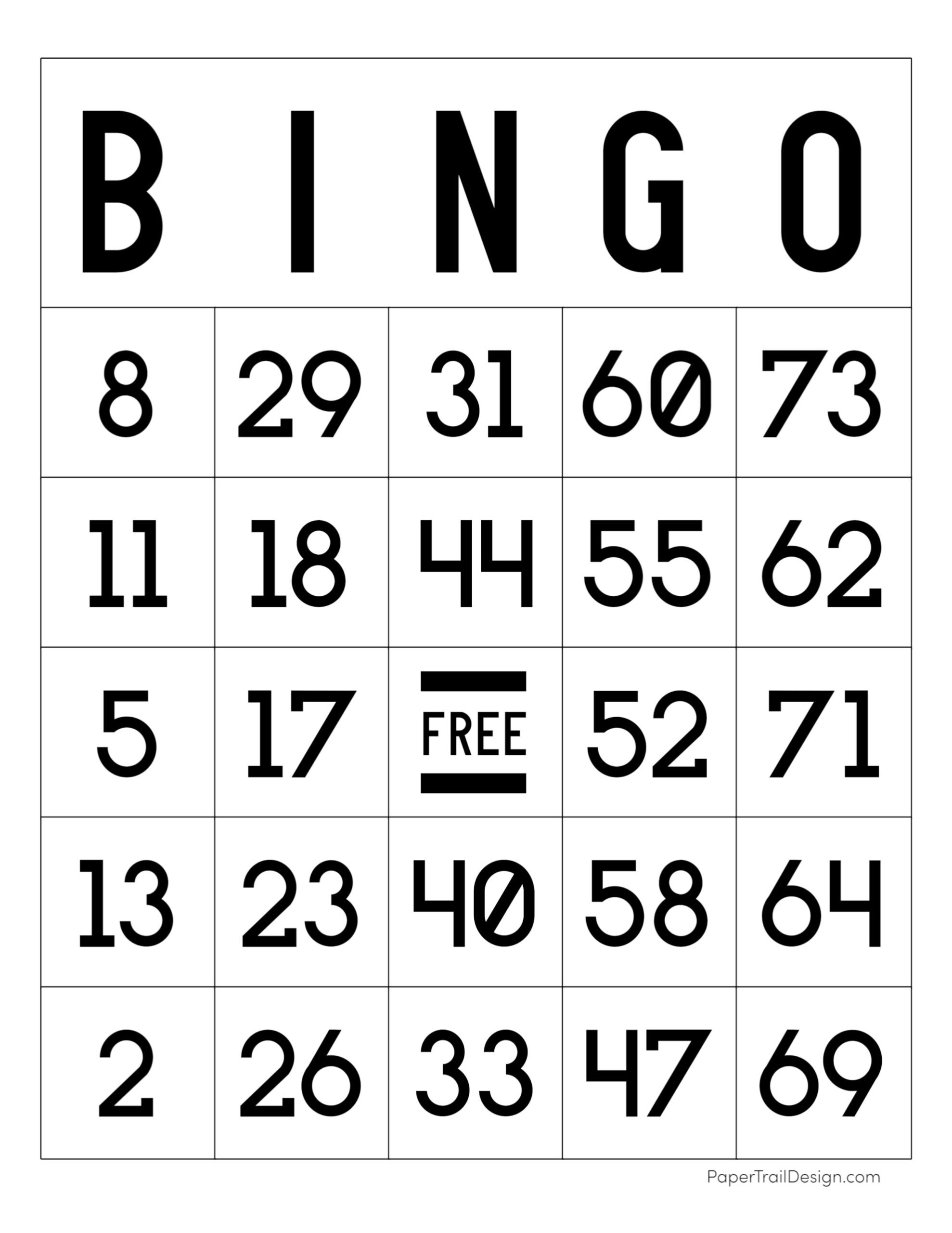 Free Printable Bingo Cards - Paper Trail Design inside Free Printable Bingo Cards