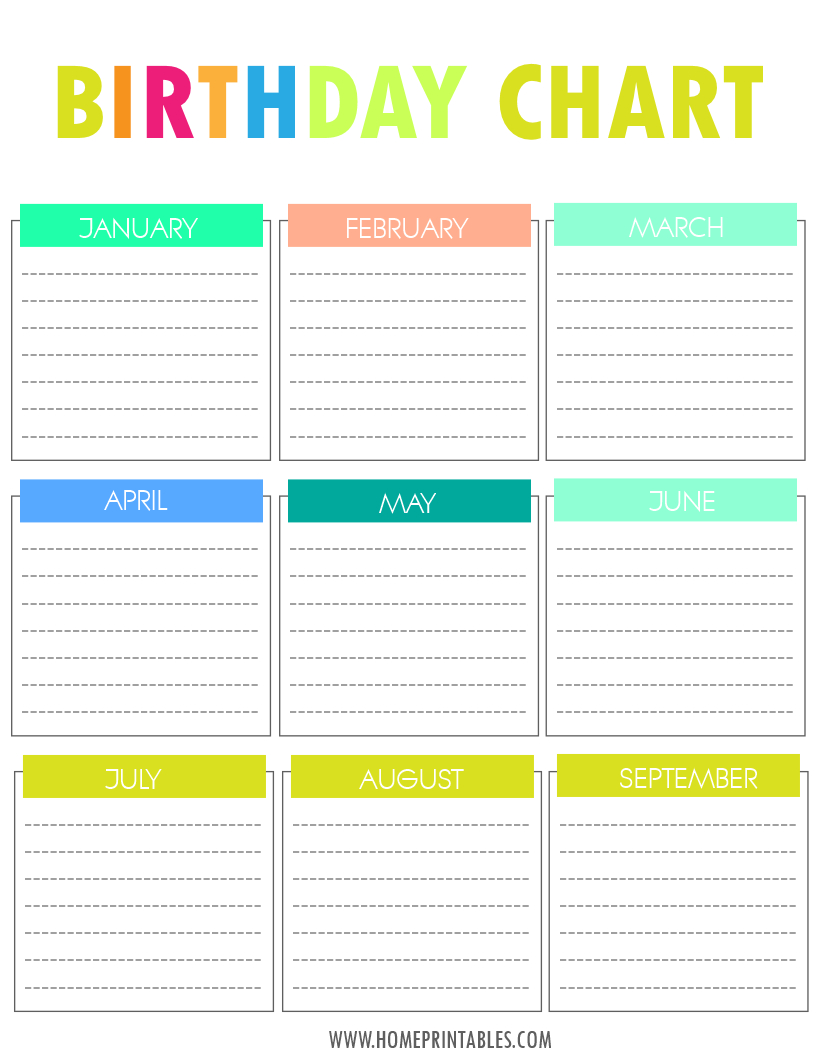 Free Printable Birthday Chart with regard to Free Printable Birthday Graph