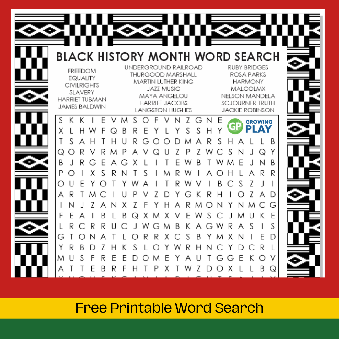 Free Printable Black History Month Word Search - Growing Play for Free Printable Black History Month Word Search