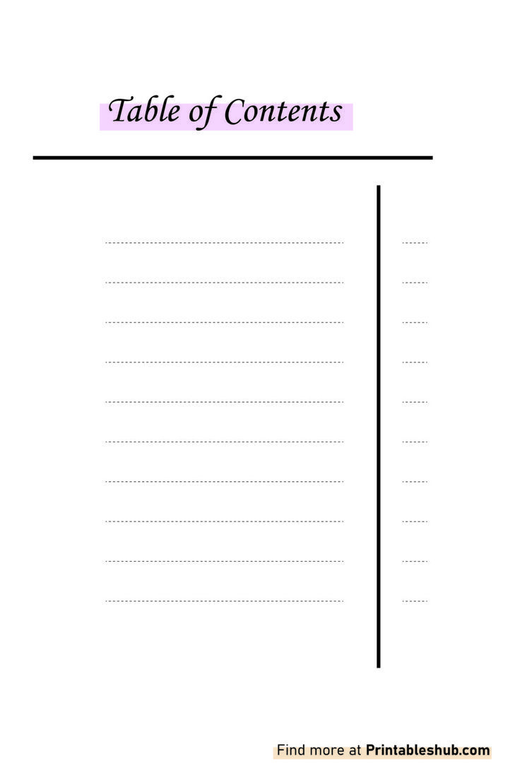 Free Printable Blank Table Of Contents Template Pdf | Table Of throughout Free Printable Table of Contents Template