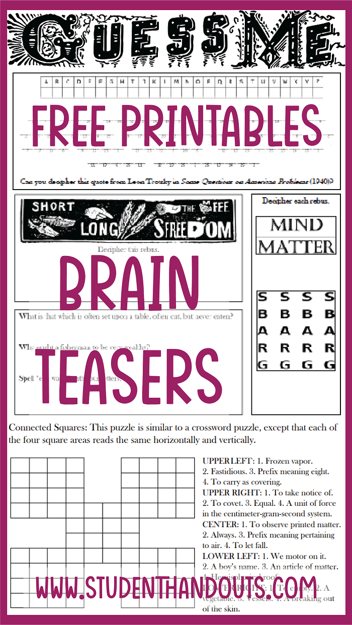 Free Printable Brain Teasers And Puzzles With Answers | Student inside Printable Brain Games For Seniors Free