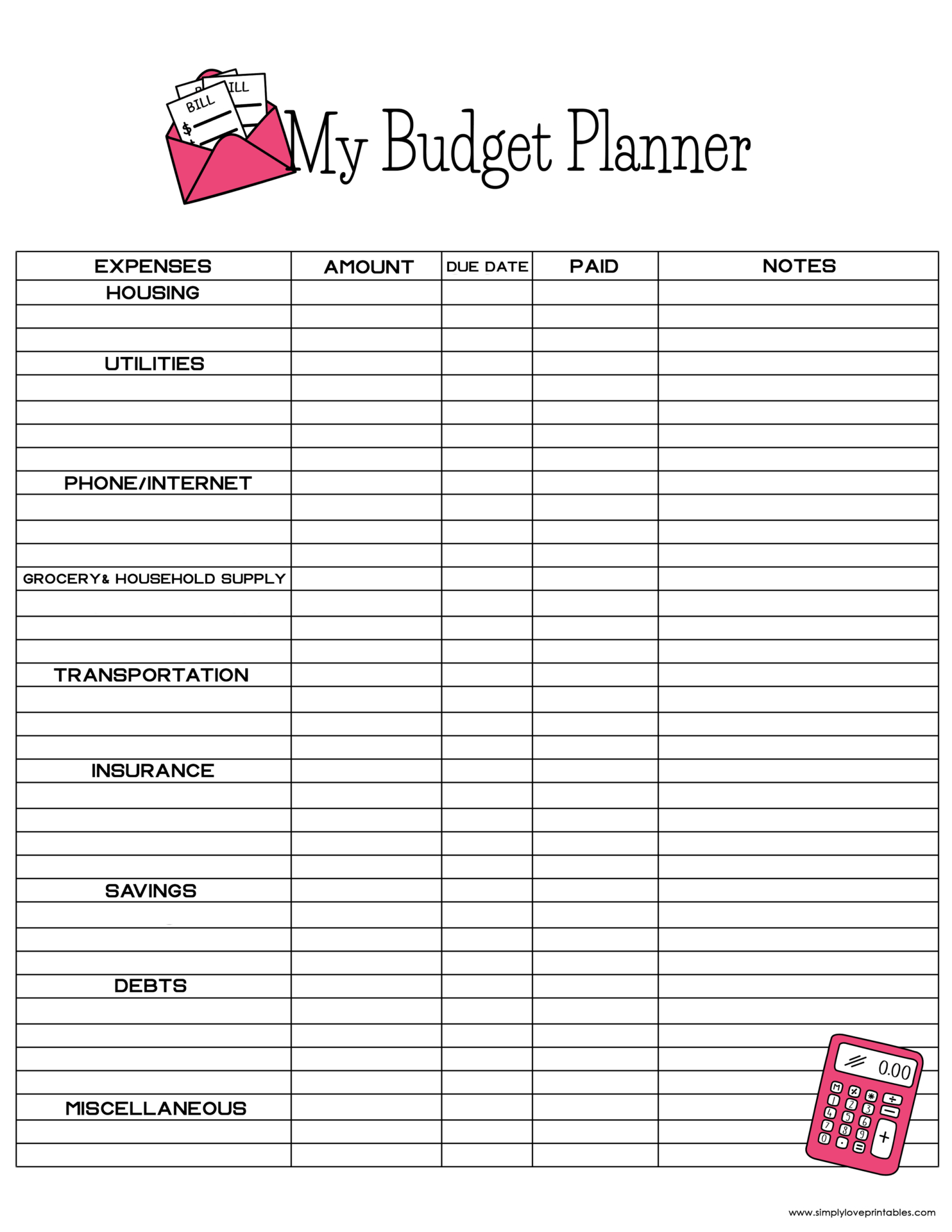 Free Printable Budget Templates | Simply Love Printables intended for Household Budget Template Free Printable