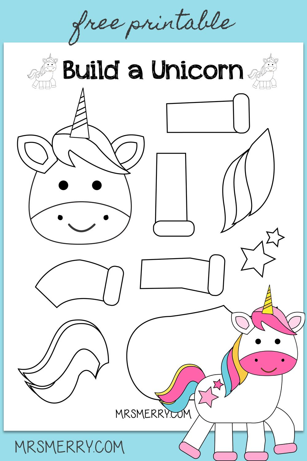 Free Printable Build A Unicorn Craft For Kids | Mrs. Merry with regard to Free Printable Unicorn Template