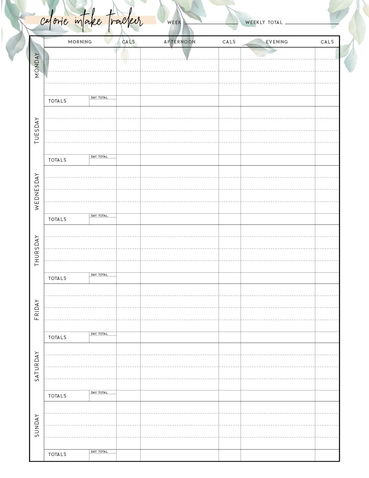 Free Printable Calorie Tracker in Free Printable Calorie Counter Sheet