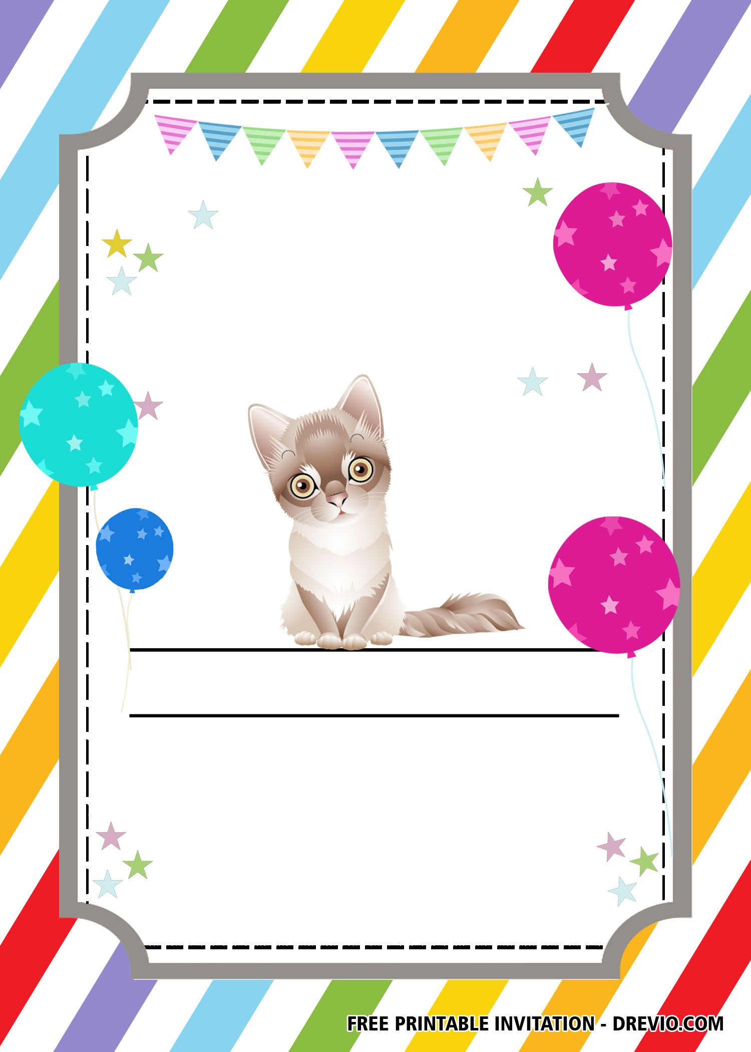 Free Printable Cat Party Invitation Templates | Cat Birthday in Free Printable Kitten Birthday Invitations