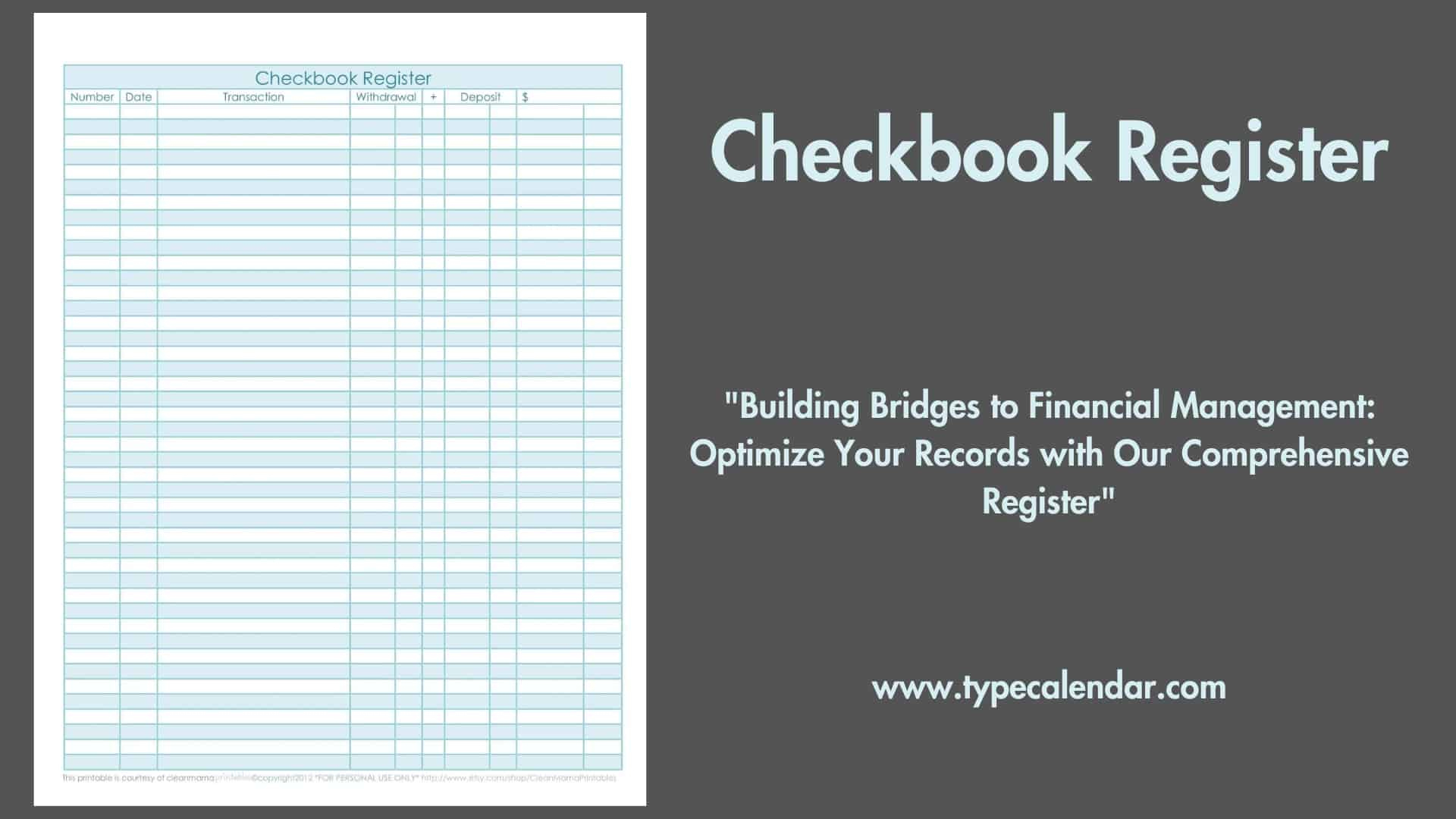 Free Printable Checkbook Register Templates [Pdf, Excel] with regard to Free Printable Check Register With Running Balance