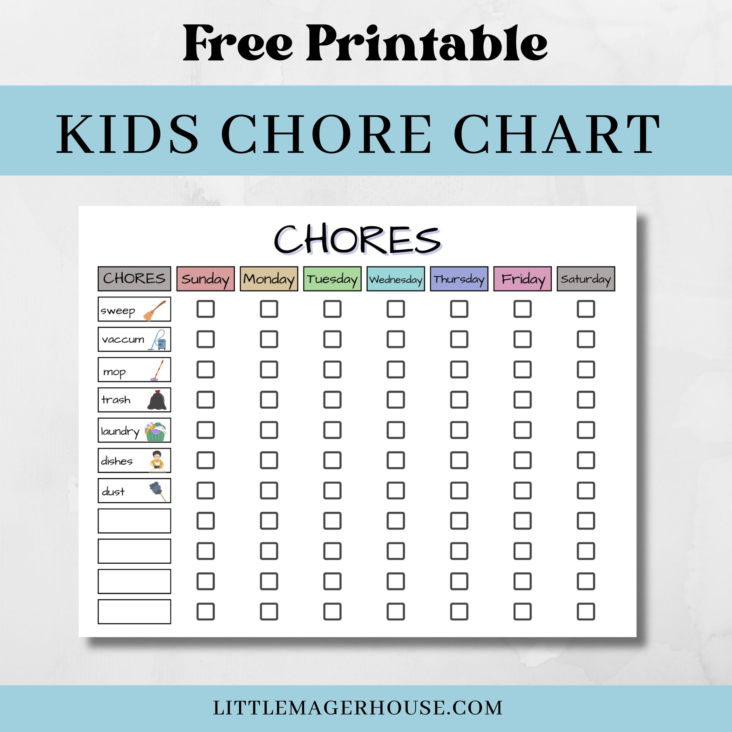 Free Printable Chore Chart For Kids With Pictures - Little Mager House in Free Printable Chore Charts for Kids With Pictures