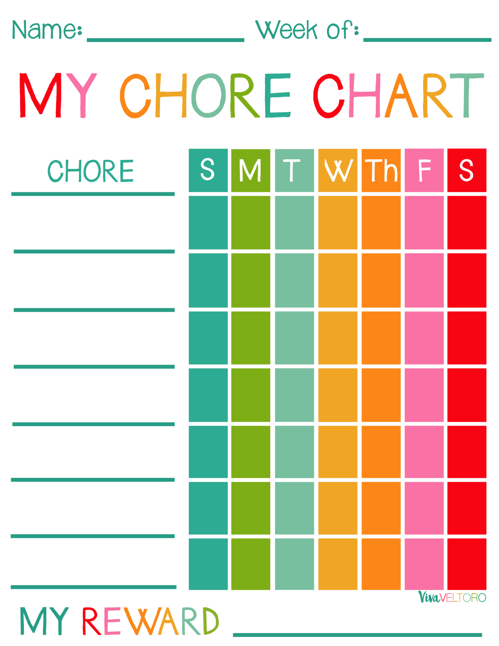 Free Printable Chore Charts For Kids! - Viva Veltoro with regard to Free Printable Chore Charts For Kids