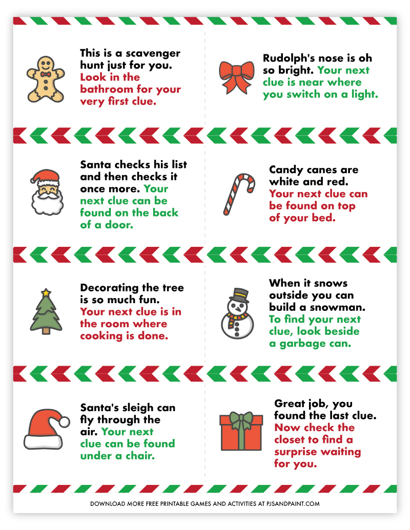 Free Printable Christmas Scavenger Hunt - Pjs And Paint with regard to Free Printable Christmas Treasure Hunt Clues