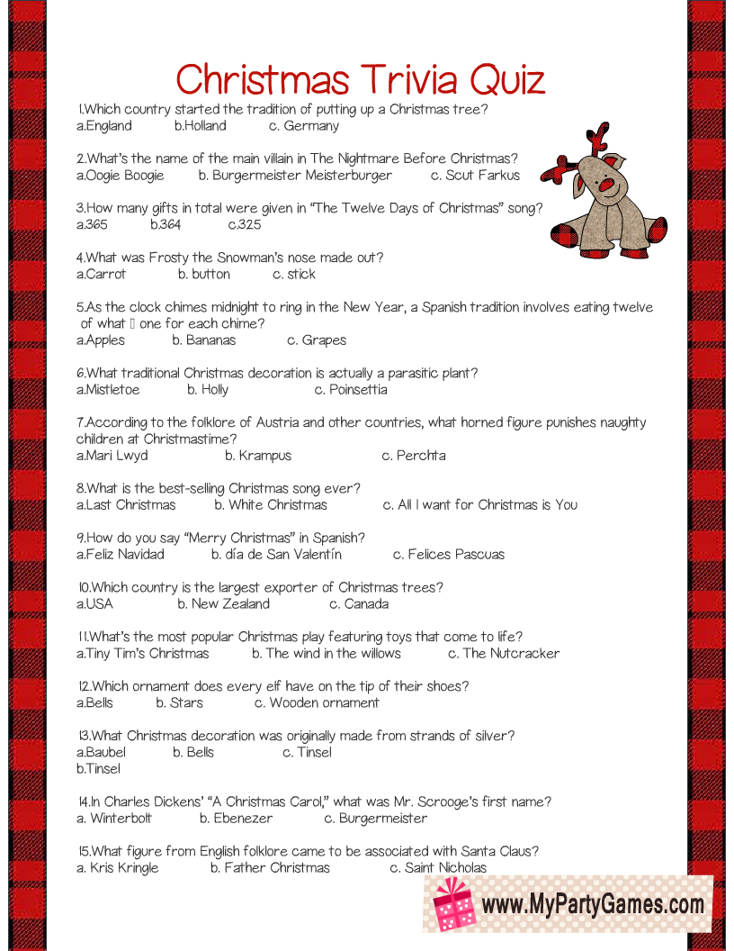 Free Printable Christmas Trivia Quiz | Christmas Trivia Quiz inside Free Printable Christmas Trivia Quiz