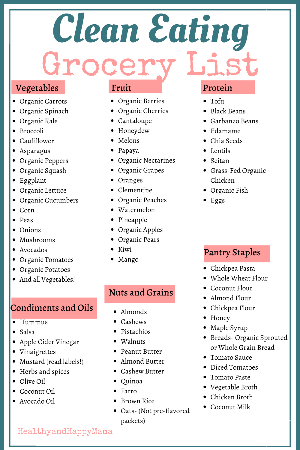 Free Printable Clean Eating Grocery List | Clean Eating Shopping in Free Printable Clean Eating Grocery List