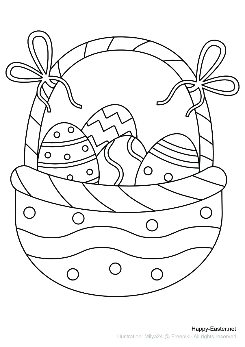 Free Printable Coloring Page | Easter Egg Basket With Bows for Free Printable Coloring Pages Easter Basket