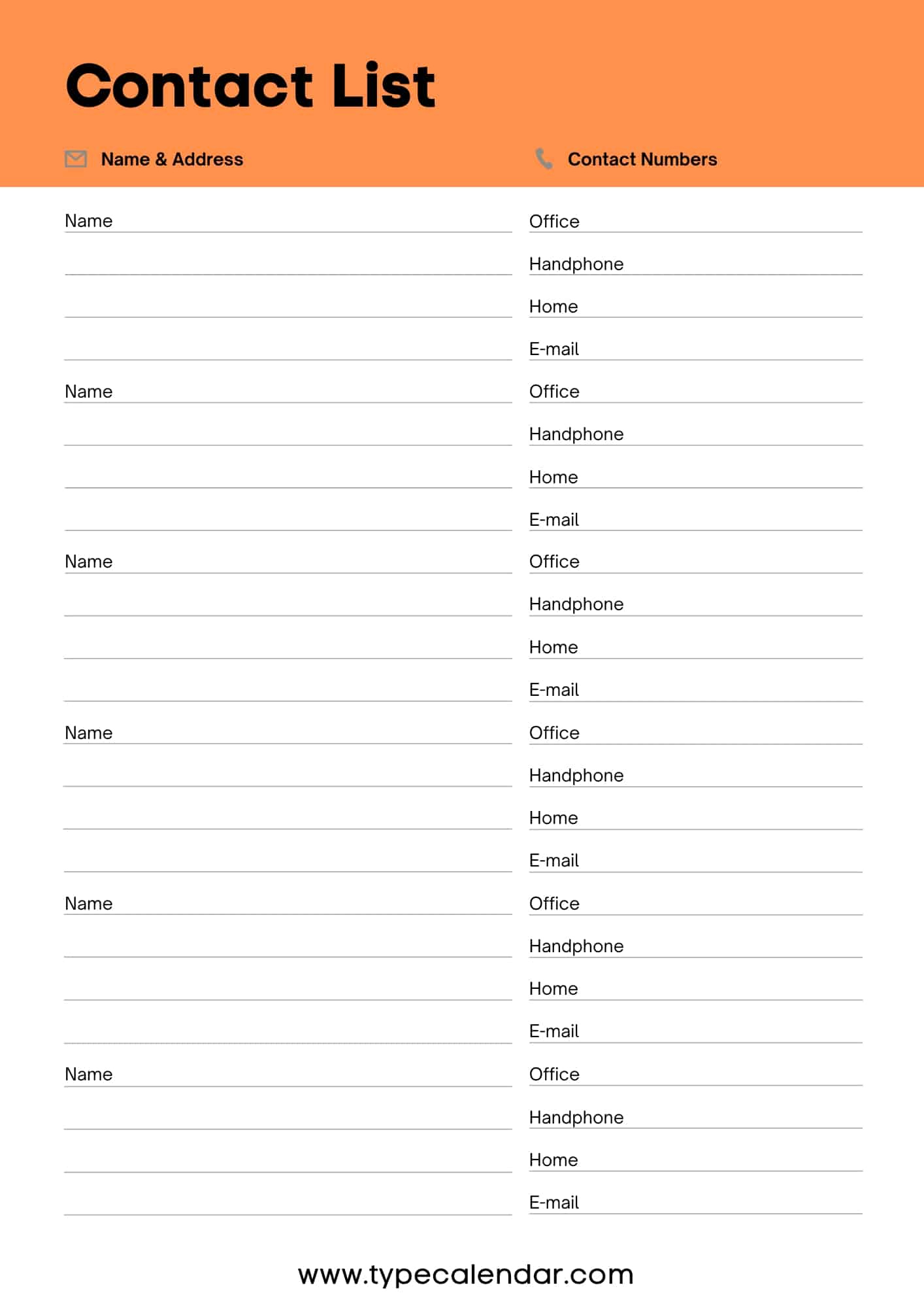 Free Printable Contact List Templates [Word, Excel, Pdf] Editable for Free Printable Contact List