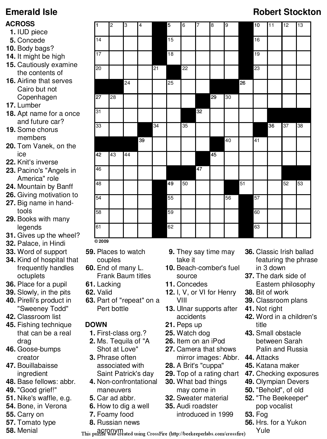 Free Printable Crossword #89: &amp;quot;Emerald Isle&amp;quot; | Beekeeper Crosswords pertaining to Free Printable Crosswords Medium