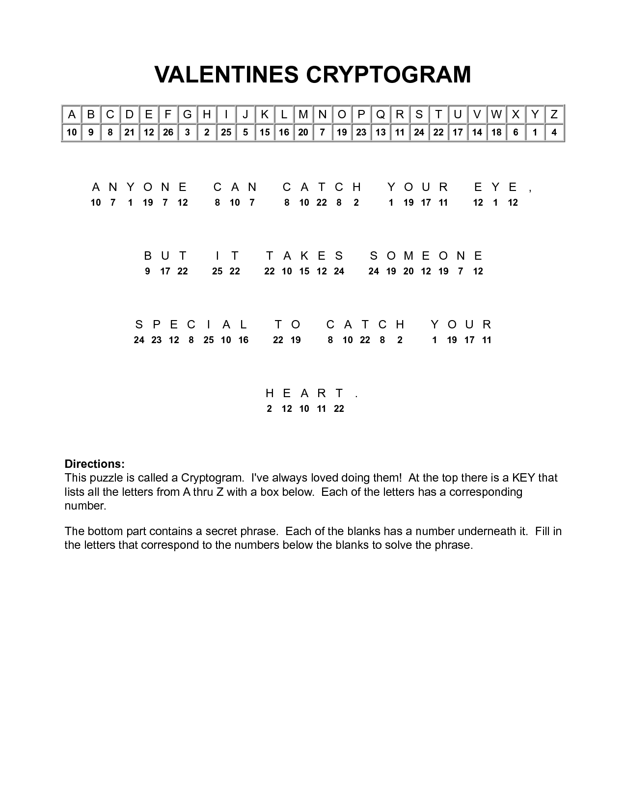 Free Printable Cryptograms inside Free Printable Cryptograms