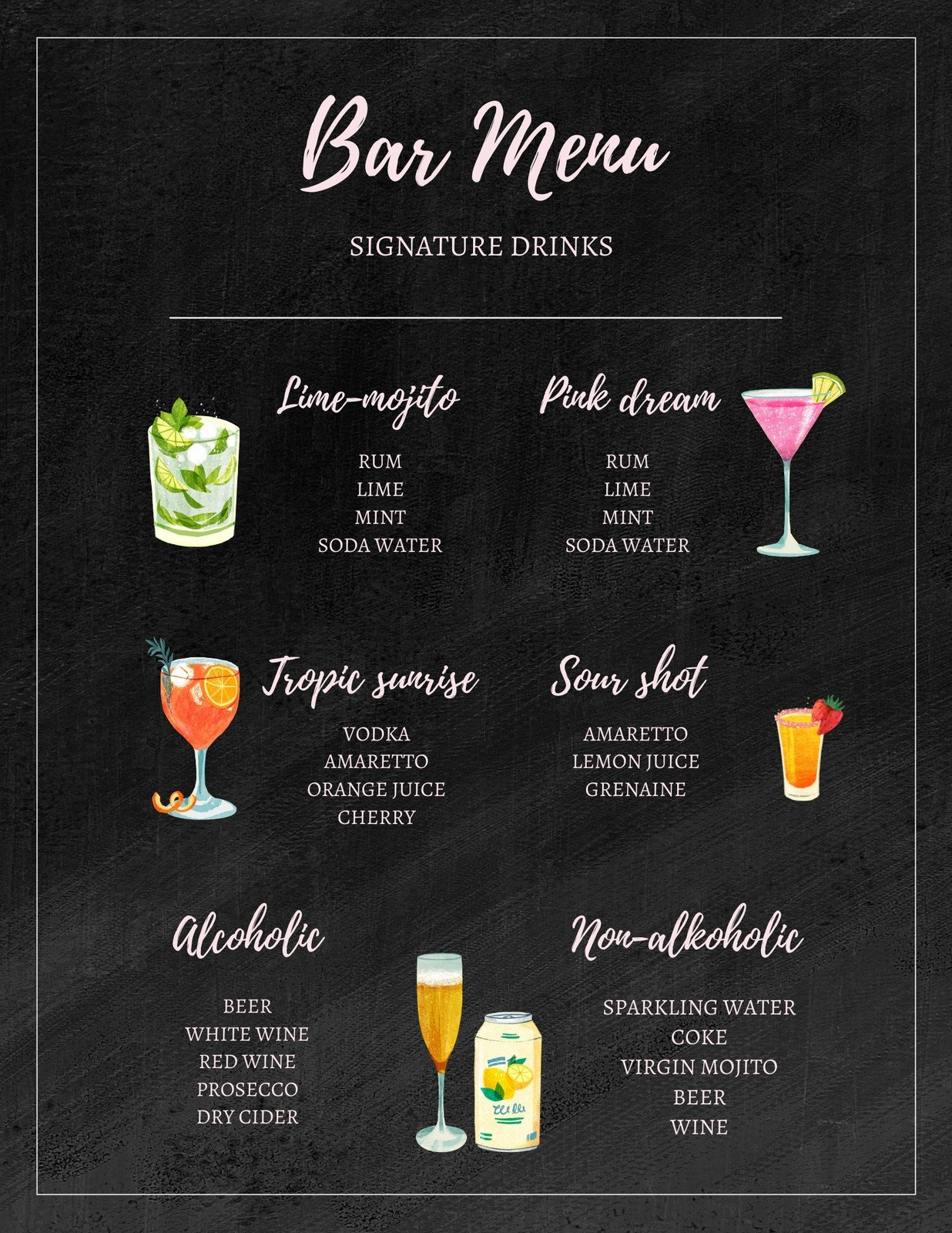 Free, Printable Custom Drink Menu Templates | Canva inside Free Printable Drink Menu Template