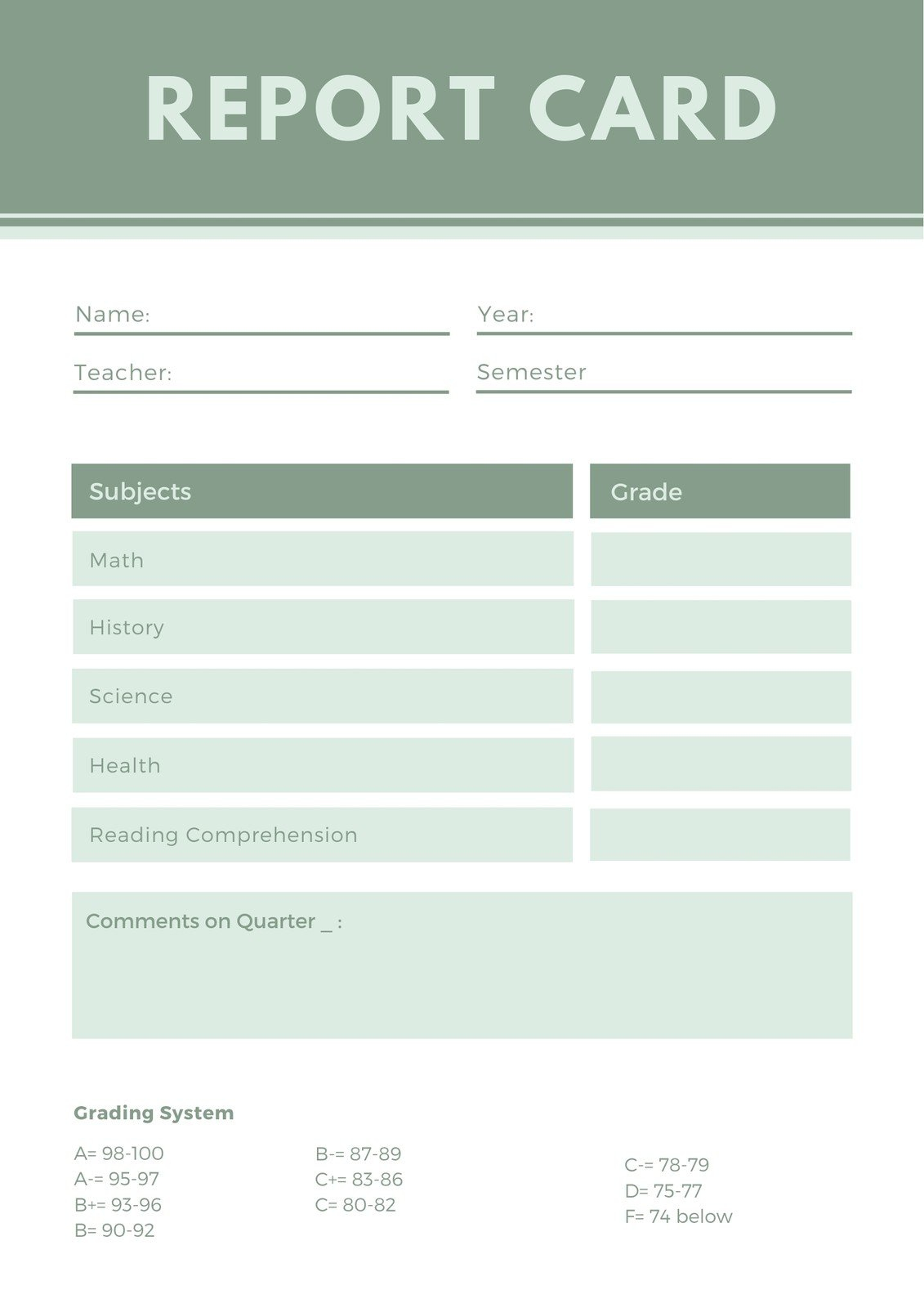 Free, Printable, Customizable Report Card Templates | Canva within Free Printable Report Card Comments