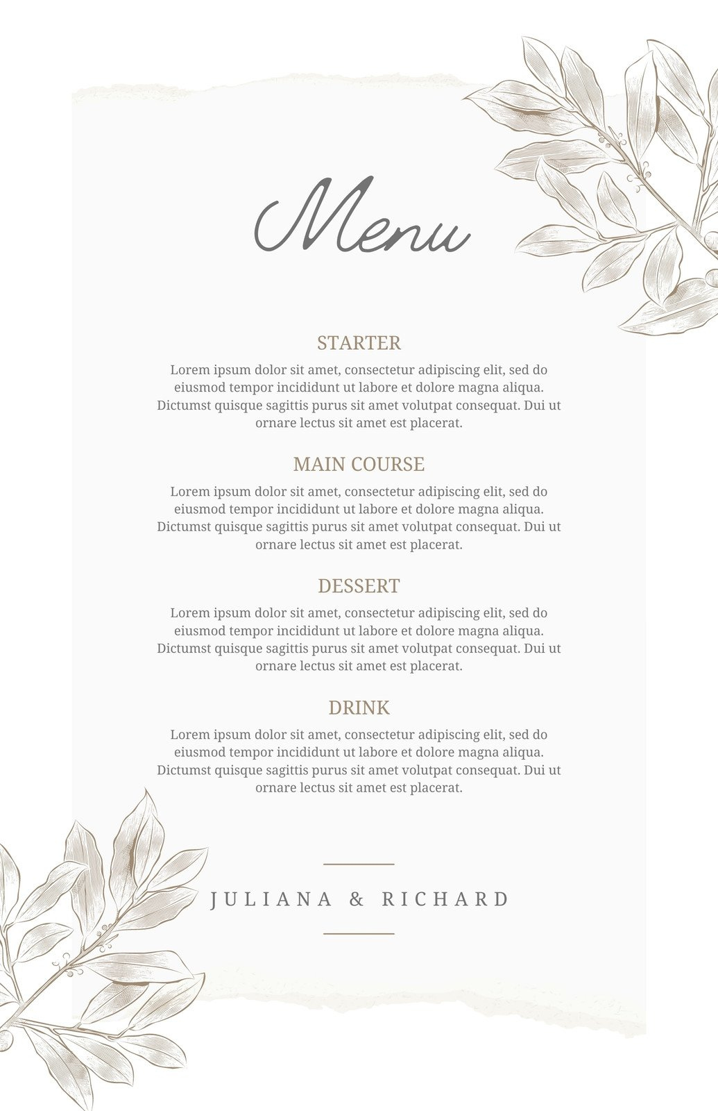 Free Printable, Customizable Wedding Menu Templates | Canva intended for Free Printable Wedding Menu Card Templates