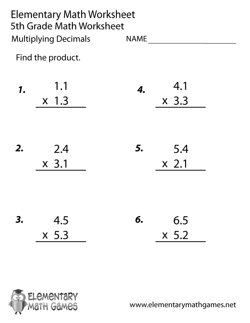 Free Printable Decimals Multiplication Worksheet For Fifth Grade inside Multiplying Decimals Free Printable Worksheets