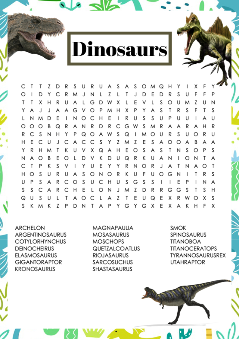 Free Printable Dinosaur Word Search Activity - | Learning Websites intended for Free Printable Dinosaur Word Search