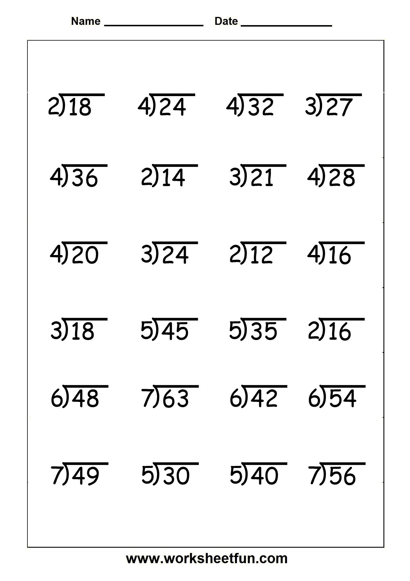 Free Printable Division Worksheets For Early Elementary with Free Printable Division Worksheets for 5th Grade