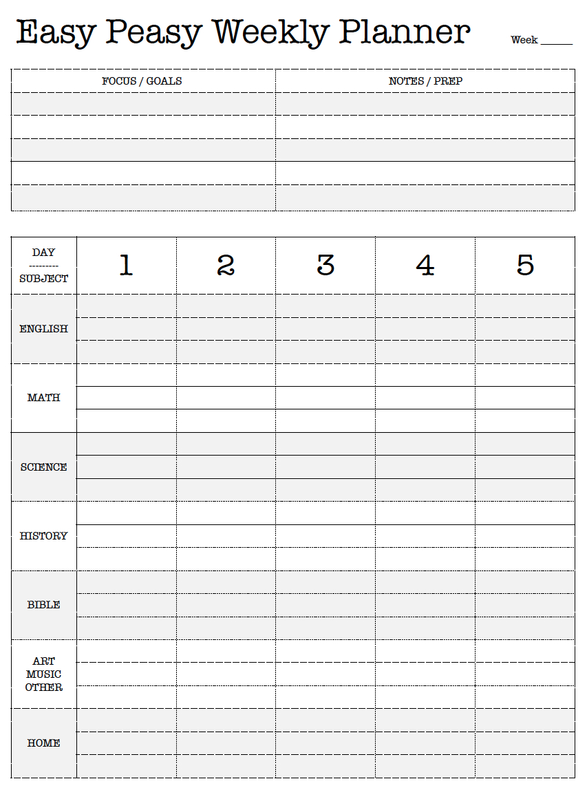 Free Printable. Easy Peasy Weekly Planner. Lesson Plan. Work Plan with Homeschool Lesson Planner Free Printable