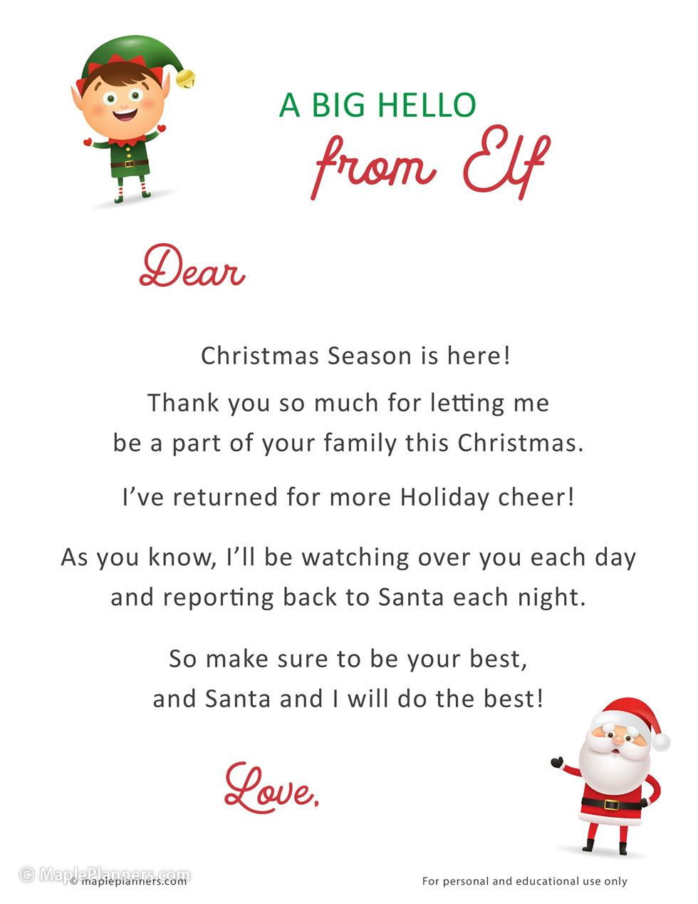 Free Printable Elf On The Shelf Template pertaining to Free Printable Elf On Shelf Arrival Letter