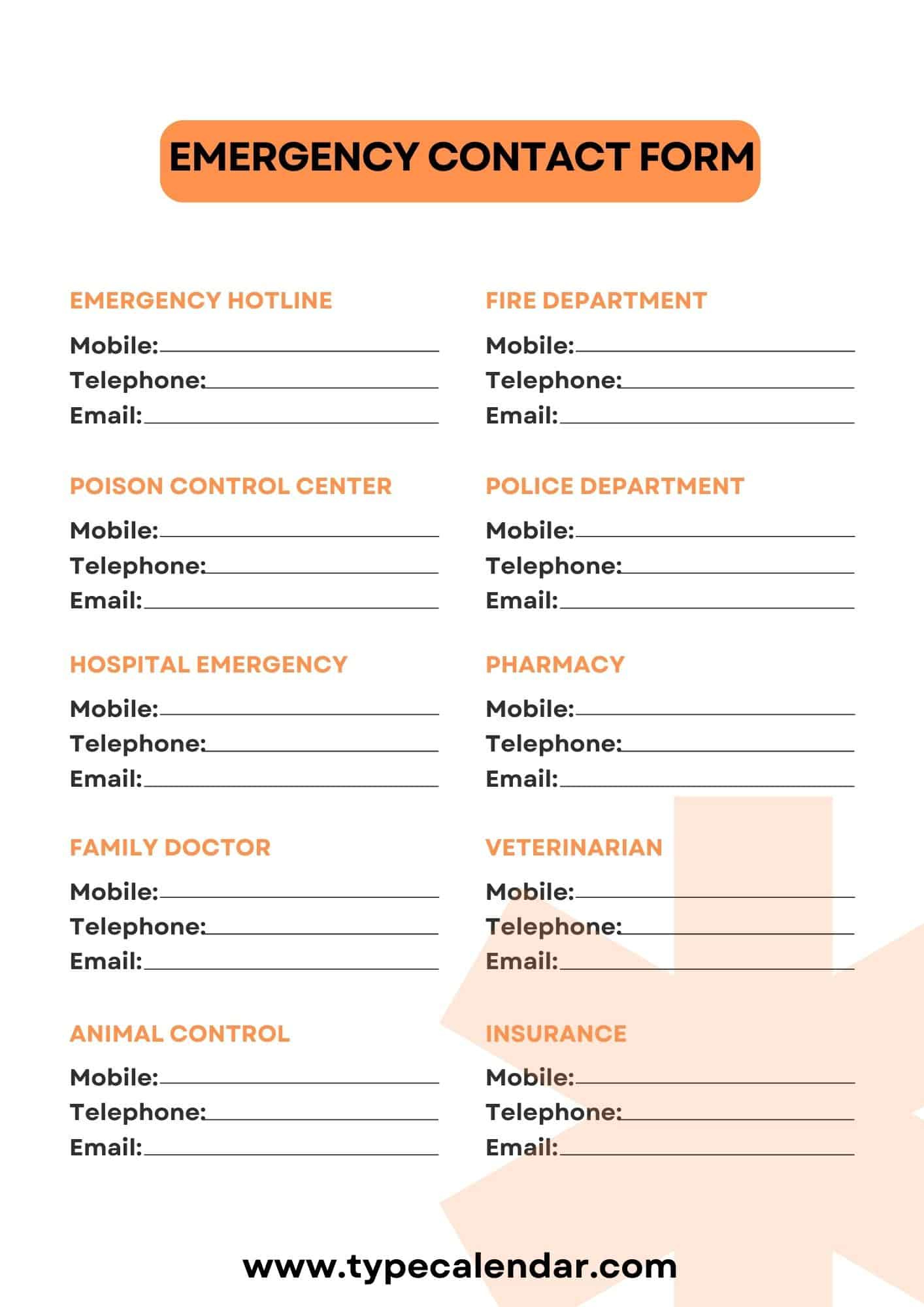 Free Printable Emergency Contact Form Templates [For Employees within Free Printable Contact Forms