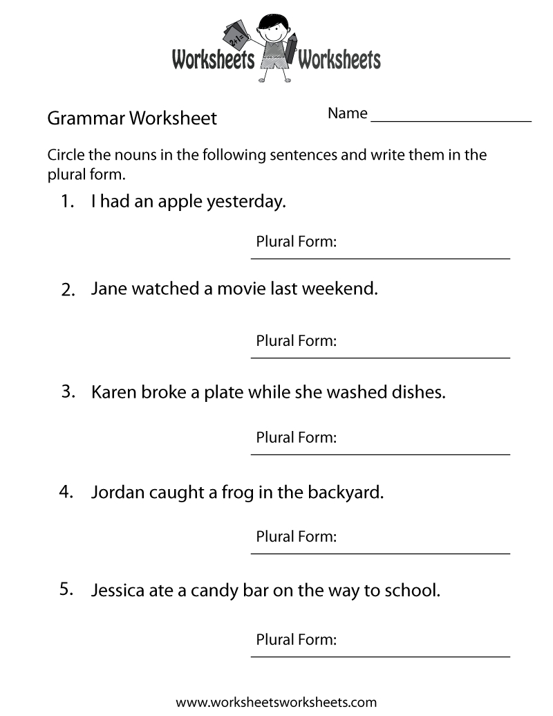 Free Printable English Grammar Worksheet pertaining to Free Printable Grammar Worksheets