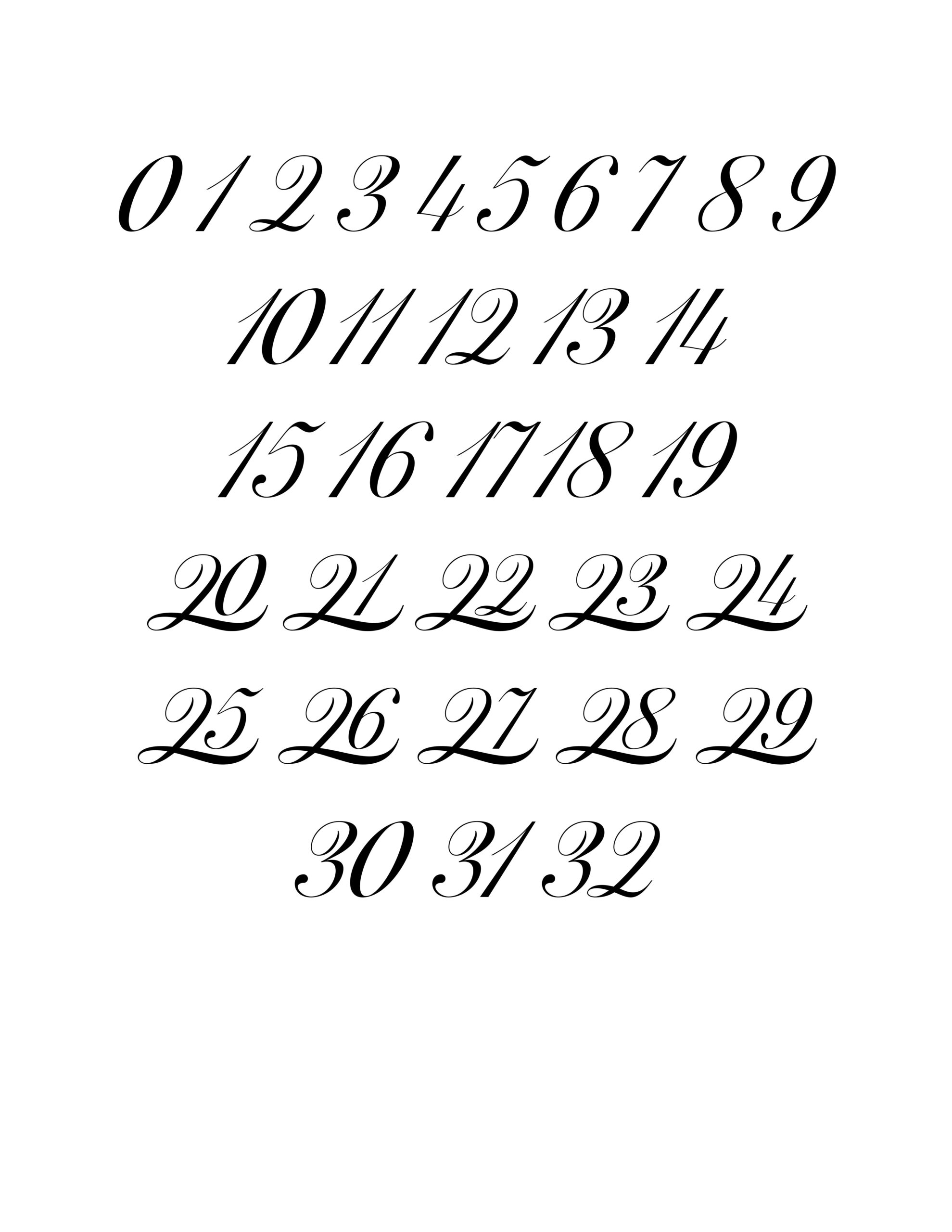 Free Printable Fancy Calligraphy Numbers 0-32 - Freebie Finding Mom with regard to Free Printable Fancy Number Stencils