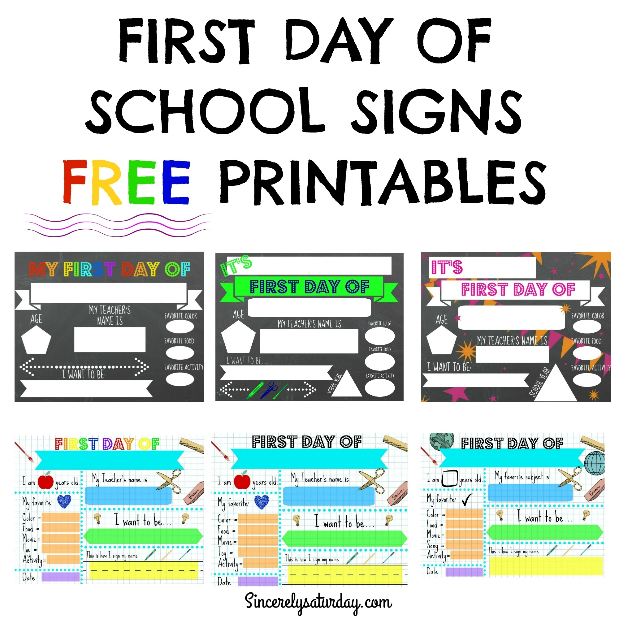 Free Printable First Day Of School Signs - Sincerely Saturday for Free First Day Of School Printables