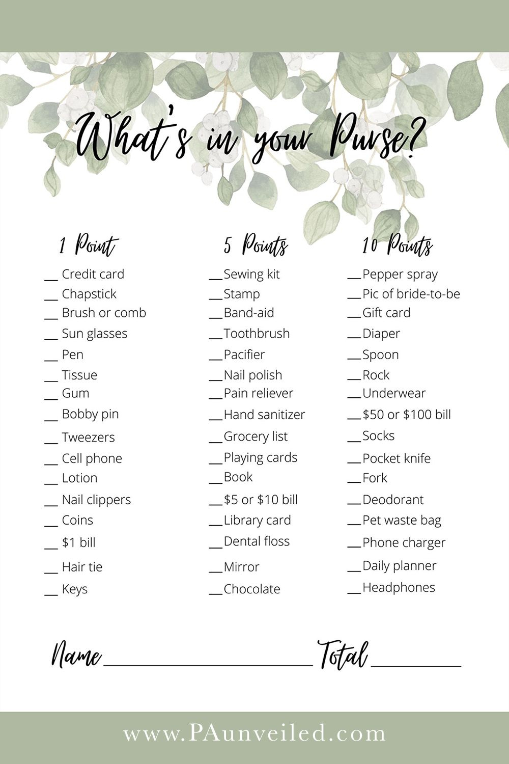 Free Printable For What&amp;#039;S In Your Purse Bridal Shower Game | Fun with Free Printable Bridal Shower Games What&amp;amp;#039;s in Your Purse